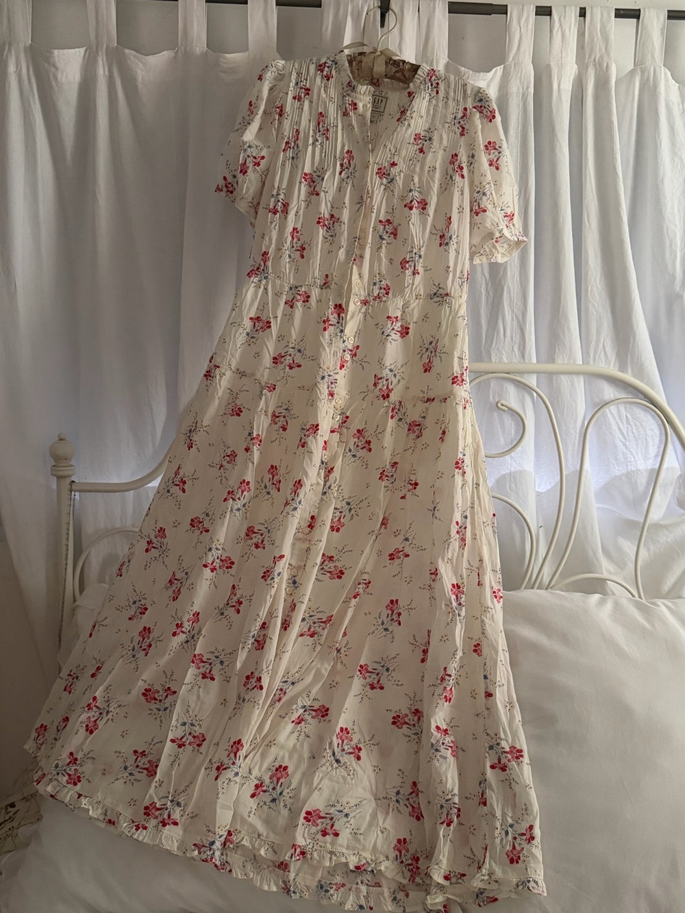 Doen Cream Maxi Dress with Red Floral Print